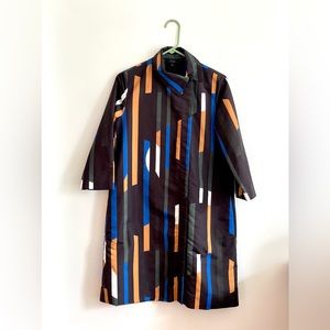 COS black A-Line Dress with blue, white and gold irregular stripes